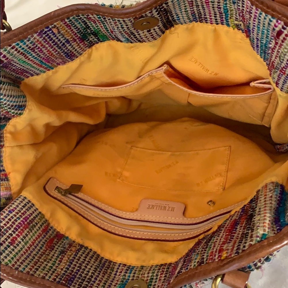 FLAWED Vintage MZ Wallace Multicolor Raw Silk and Leather  Bag - Picture 5 of 9